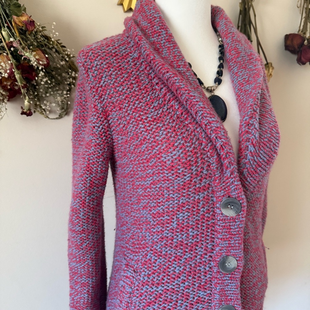 American Eagle Grannycore/Cabincore Hot Pink and Purple Knitted Cardigan - Picture 3 of 7